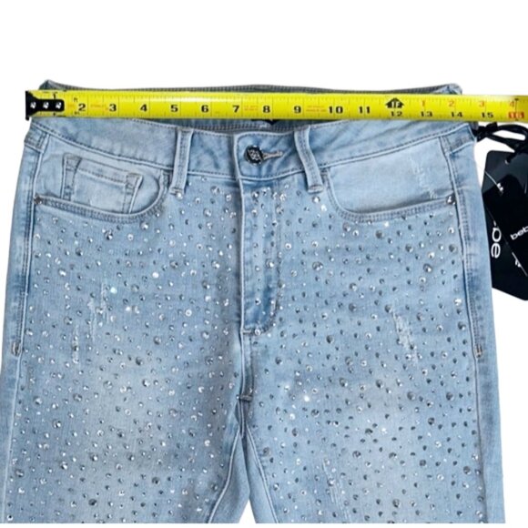 NWT Bebe Shooting Star Skinny Jeans 29 Crystal Rhinestone Light Wash Y2K Glam - Picture 12 of 15